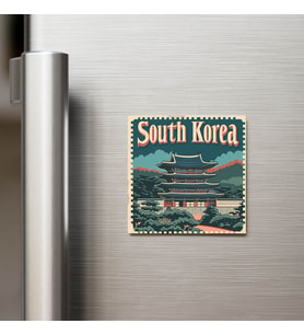 Güney Kore South Korea - Posta Pulu Temalı Ülke - Baskılı Buzdolap Magneti Kare - 9x9 cm