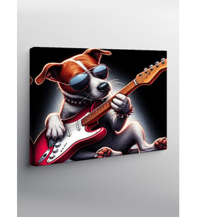 Kanvas Tablo Elektro Gitar Çalan Karizmatik Köpek