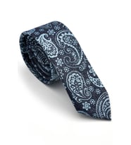 Mavi Şal Desenli Lacivert Dokuma Kumaş Mendilli Slim Fit Kravat  / SDK-230205 (Renksiz)
