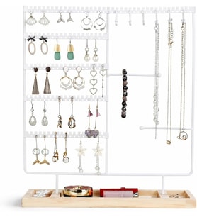 Ahşap Tabanlı Masaüstü Kolye Küpe Bileklik Takı Aksesuar Organizer Standı AL5462 (Beyaz)