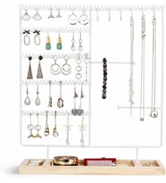 Ahşap Tabanlı Masaüstü Kolye Küpe Bileklik Takı Aksesuar Organizer Standı AL5462 (Beyaz)