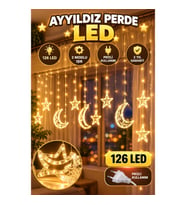 Yıldız Ay Desenli 126 LED Perde Işık – Prizli 2 Modlu Dekoratif Aydınlatma