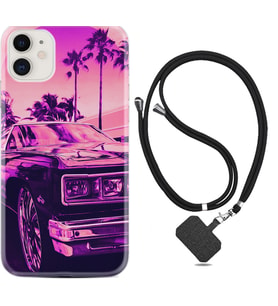 Apple iPhone 11 12 13 Mini Kılıf Boyun Askılı Silikon Mor Araba 1711