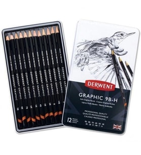 DERWENT GRAPHIC SET SOFT- DERECELİ KALEM SETİ12 li  TENEKE KUTU