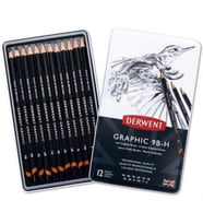 DERWENT GRAPHIC SET SOFT- DERECELİ KALEM SETİ12 li  TENEKE KUTU