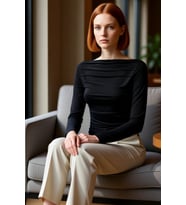 Kadın Bordo Kayık Yaka Drapeli Fitted Esnek Örme Uzun Kollu Bluz Smart Casual Günlük ve Gece