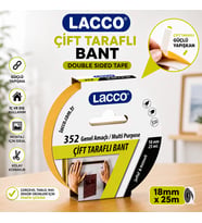 Lacco Çift Taraflı Bant 18 mm x 25 m Güçlü Yapışkanlı Montaj Bandı Çok Amaçlı Beyaz 1 Adet
