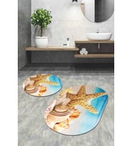 Renkli Marin Desen Oval 2'li Banyo Klozet Paspas Seti BS098