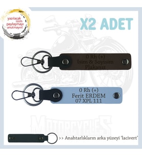 Paket Dağıtıcılarına, İsim Plaka ve 0 Rh (+) Kan Grubu Yazılı, x2' li Anahtarlık, K Kahve-Mavi-Laci (Çok Renkli)