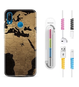 Huawei P20 Lite Mate 10 20 Lite Pro P40 Lite KılıfKablo Koruma Spiral Silikon Map Planet 1656