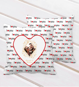 BK Gift Kişiye Özel İsimli Fotoğraflı I Love You Kalp Desenli Dekoratif Kırlent Yastık-1 (Beyaz)