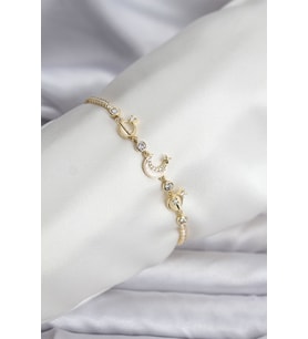 Charmlı Model Zirkon Taşlı Gold Renk Su Yolu Kadın Bileklik