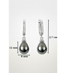 925 Ayar Gümüş Sallantılı Damla Tahiti İncisi (Siyah İnci) Kadın Küpe  8×12 mm Koyu Metalik İnci