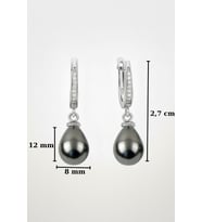 925 Ayar Gümüş Sallantılı Damla Tahiti İncisi (Siyah İnci) Kadın Küpe  8×12 mm Koyu Metalik İnci