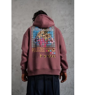 Erkek 3 İplik Pamuklu Kapüşonlu Baskılı Cepli Oversize Sweatshirt Hoodie - Gül Kurusu