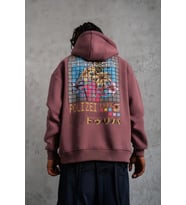 Erkek 3 İplik Pamuklu Kapüşonlu Baskılı Cepli Oversize Sweatshirt Hoodie - Gül Kurusu