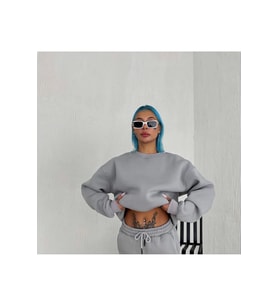 Kışlık Bisiklet Yaka Üç İplik Basic SweatShirt - Gri