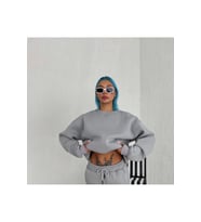 Kışlık Bisiklet Yaka Üç İplik Basic SweatShirt - Gri