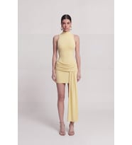 Sırtı Açık Eteği Drapeli Mini Daisy Elbise Sarı