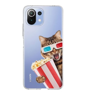 PrintiFy Xiaomi Mi 11 Lite ile Uyumlu 1mm Slim Fit Kedi 1 050b Baskılı Şeffaf  Kılıf