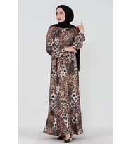 Varak Detaylı Leopar Desenli Elbise-VİZON