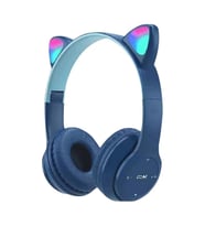 P47M Katlanabilir Kedi Kulak Kablosuz Bluetooth Kulak Üstü Kulaklık Mavi
