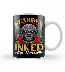 Bearded Inked And Awesome Funny Tattooed Dad Kupa Bardak Porselen
