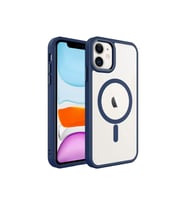 Apple iPhone 11 Uyumlu Kılıf Wireless Şarj Özellikli Zore Krom M-safe Silikon Kapak (Lacivert)