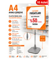 10 Adet - A4 Ayaklı Fiyat Etiketlik Teleskopik Borulu Çerçeve Etiketlik Yönlendirme Levhası Menü Panosu Turuncu