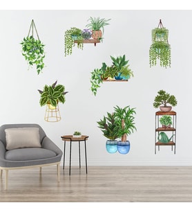 Saksılı Çiçek Tasarımlı Yapışkanlı Sticker (5680)
