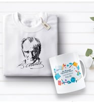 BK Gift Kişiye Özel Öğretmenler Günü Tasarımlı Kupa Bardak ve Atatürk Baskılı Tişört Hediye Seti- 2-3, Öğretmene Hediye, Öğretmenler Günü, 100. Yıl Hediyesi