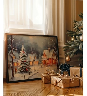 Çerçevesiz Poster Karlar Altında Noel Köyü