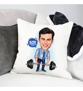 Kişiye Özel Halter Kaldıran Erkek Karikatürlü Yastık