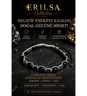 SERTİFİKALI ERILSA Ham Şungit Terahertz Doğal Taş Bileklik 7 mm Ayarlamalı Unisex Premium Tasarım