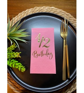 Gold Yaldızlı Pembe Yarım Yaş Bırthday Garson Katlama Peçete 16 lı