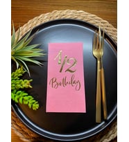 Gold Yaldızlı Pembe Yarım Yaş Bırthday Garson Katlama Peçete 16 lı