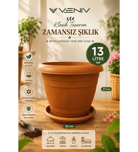 Dekoratif Antik Alt Tabaklı Saksı 13 Litre 1 Adet