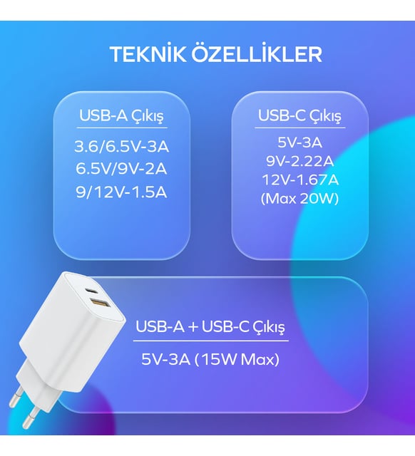 Woyax by Deji Omix Uyumlu 20W PD Type-C Çoklu Hızlı Şarj Aleti