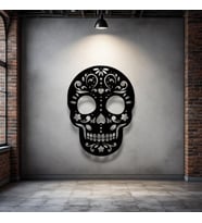 Metal Duvar Dekoru Kafatası Modeli – Gotik Halloween Ev ve Ofis Aksesuarı (Siyah)