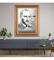 Altın Varaklı Çerçeveli Paspartulu Atatürk Tablo TR0939 (Gold)