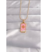 316L Çelik Gold Renk Pembe Mineli Güneş Model Tarot Kolye
