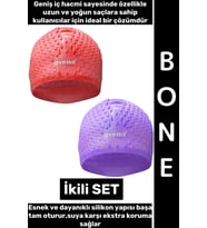 #Bone Esnek Yumuşak Silikon Havuz Deniz Yüzme Kulağa Su Geçirmez Büyük Beden Saç Bonesi İkili SET