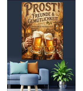 Prost Almanca Bira Motto Tablosu Dekoratif Kanvas - Mdf Ahşap Tablo