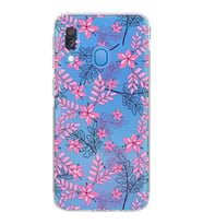Samsung Galaxy A40  Kamera korumalı Tıpalı  Kapak Floral Pembe Tasarımlı  Şeffaf Kılıf
