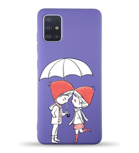 Samsung Galaxy A71 Uyumlu Lansman Kılıf Aşk Tasarımlı İçi Kadife Kapak-Mor (Şeffaf)