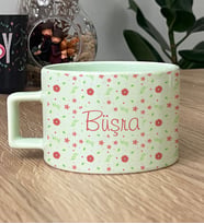 Kişiye Özel Çiçek Desenli İsme Özel Lüks Pastel Fincan Doğum Günü Hediyesi (Yeşil)