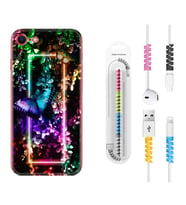 Apple iPhone 5 6 7 8 Plus Se XR Kılıf Kablo Koruma Spiral Silikon Butterfly Neon 1684