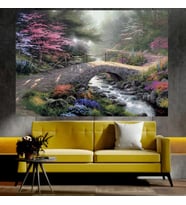 Köprü ve Nehir Manzaralı Sanatsal Dekoratif Duvar Tablosu (70x100 cm)