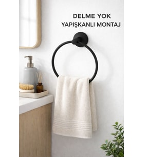 Siyah Yuvarlak Yapışkanlı Havluluk Banyo Mutfak Askılık