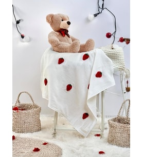 & Bestie Çilek Desenli%100 Pamuk Müslin Bebek Battaniyesi – Oeko-Tex Sertifikalı, 75x75 cm, Nefes Alabilir, Yumuşak Örtü
